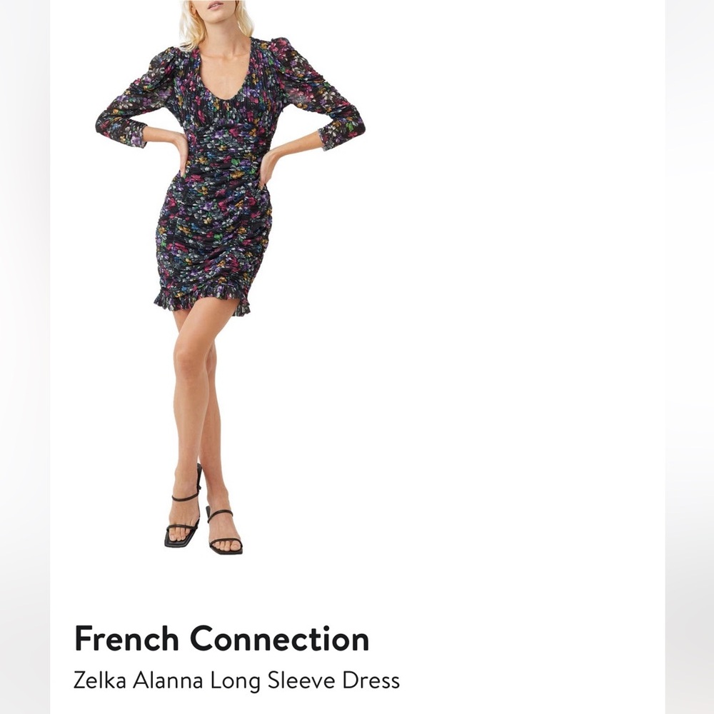 French Connection Zella Alanna Long sleeve dress. Size 10. Black multi.